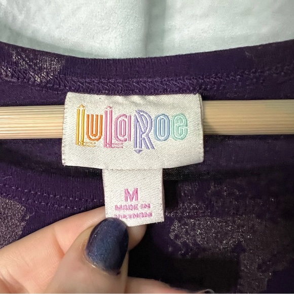 LuLaRoe Carly Purple Polka-Dot w Aztec Design Patterned Short Sleeve Swing Dress - Picture 8 of 12